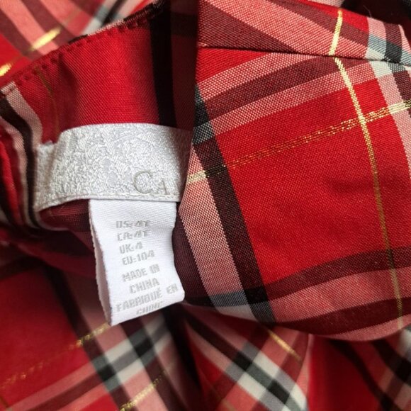 Girl Holiday Christmas Red black bow plaid dress layered taffeta size 4 Camilla - Picture 3 of 7